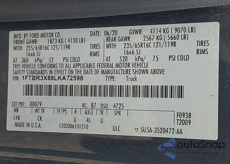 2020 Ford Transit-250 Cargo Van from USA, damaged, VIN 1FTBR3X88LKA72598